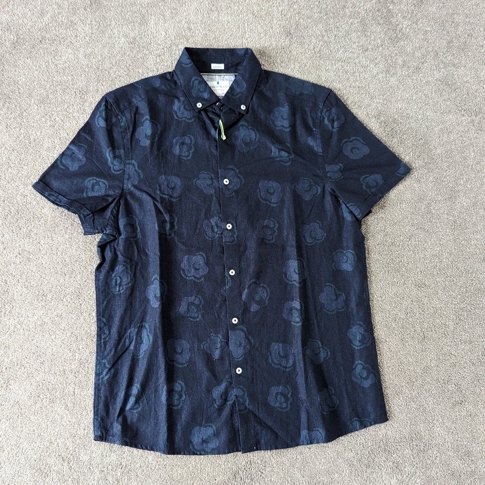 Larsson & Co Spirit of Scandinavia Honeycomb Short Sleeve Floral Linen Shirt NEW